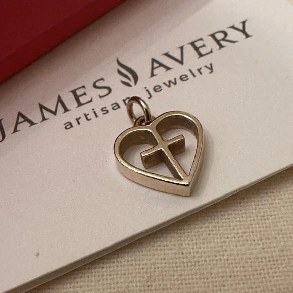 Retired James Avery 14kt Gold I Love Jesus/Cross & Heart Charm - Bag,Box & Pouch - Picture 2 of 9